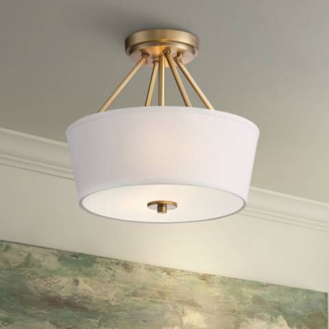 Stiffel 13" Wide Conner Warm Brass Drum Ceiling Light | LampsPlus.com