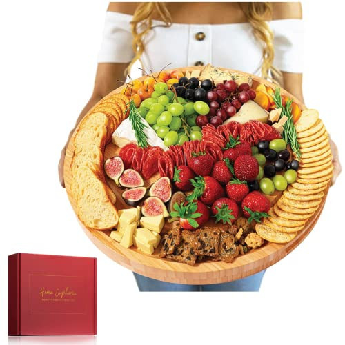 Large Charcuterie Board - 17 in, Round Charcuterie Boards Extra Large, Large Cheese Board, Round Cheese Board Set, Charcuterie Tray, Cheese Tray, Beautiful Charcuterie Boards Gift for Mom | Amazon (US)