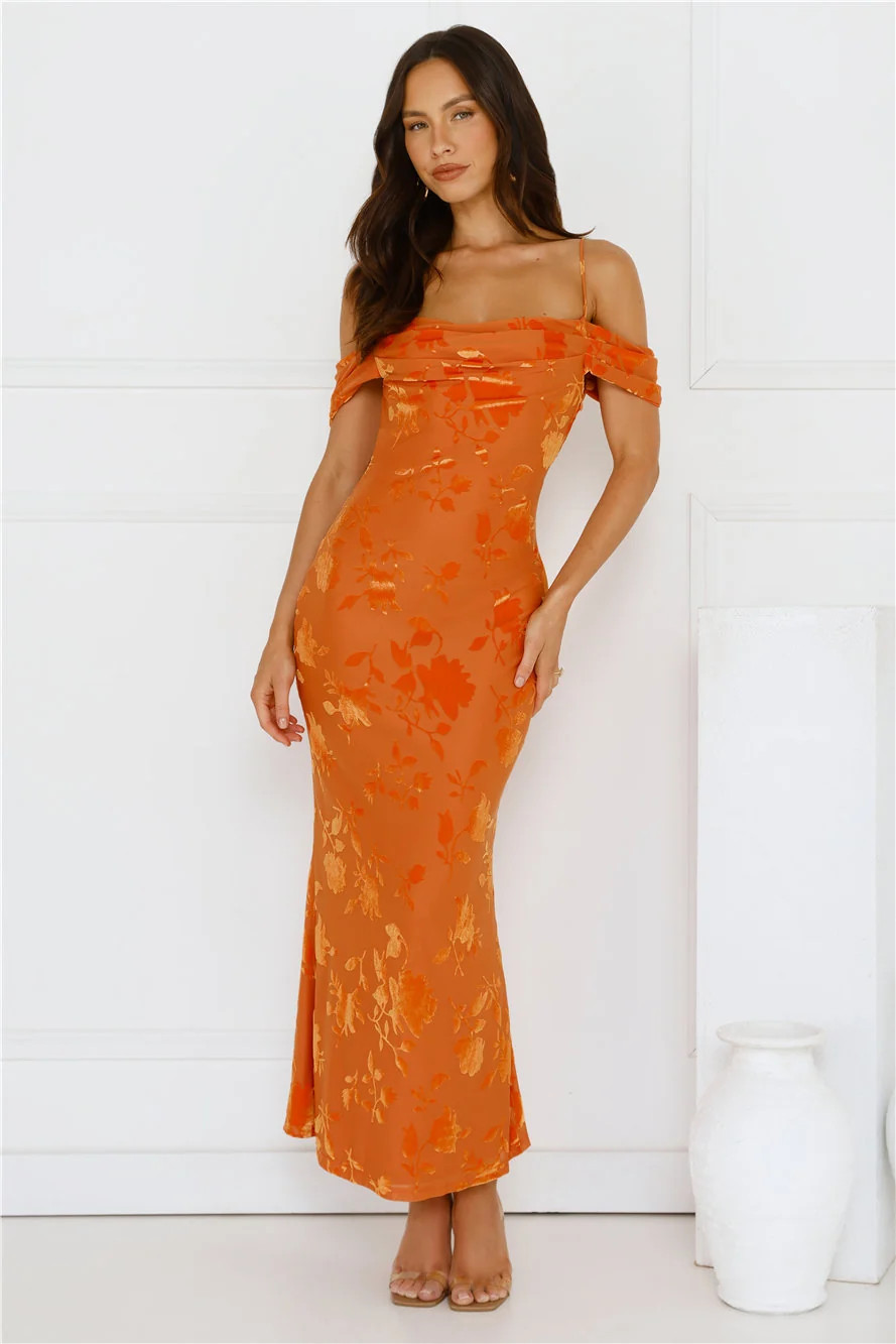 Good Fun Off Shoulder Maxi Dress Orange | Hello Molly (US)