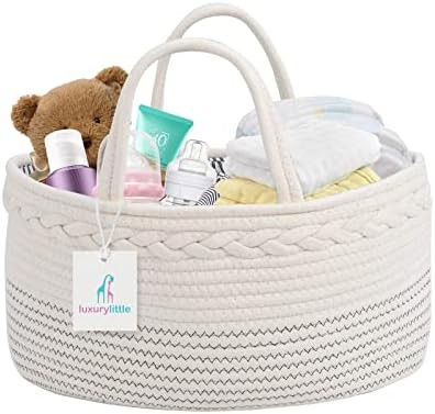 luxury little Baby Diaper Caddy Organizer, Large Cotton Rope Nursery Diaper Basket, Changing Tabl... | Amazon (US)