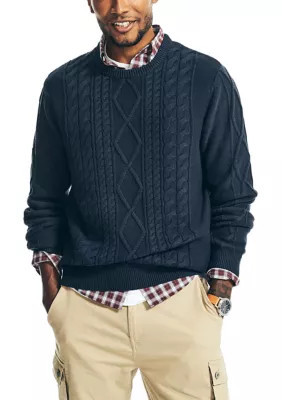 Men's Nautica Cable Knit Sweater, Navy Blue, Medium | Belk