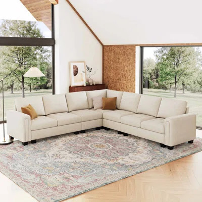 Shavera 6 - Piece Velvet Large L Shaped Corner Sectional Sofa Solid Wood Livingroom Couch | Wayfair North America