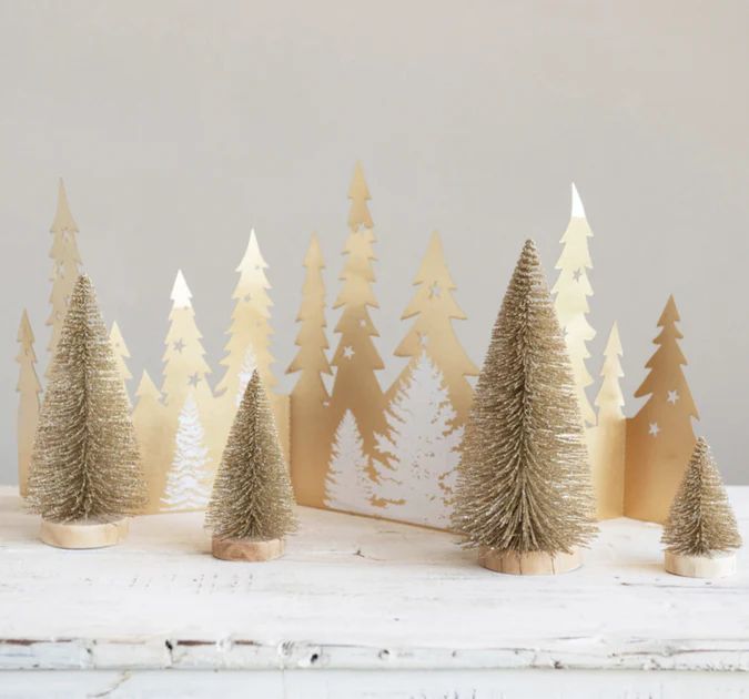 Gold Shimmer Bottle Brush Trees, Set of 4 | Pepper + Vetiver