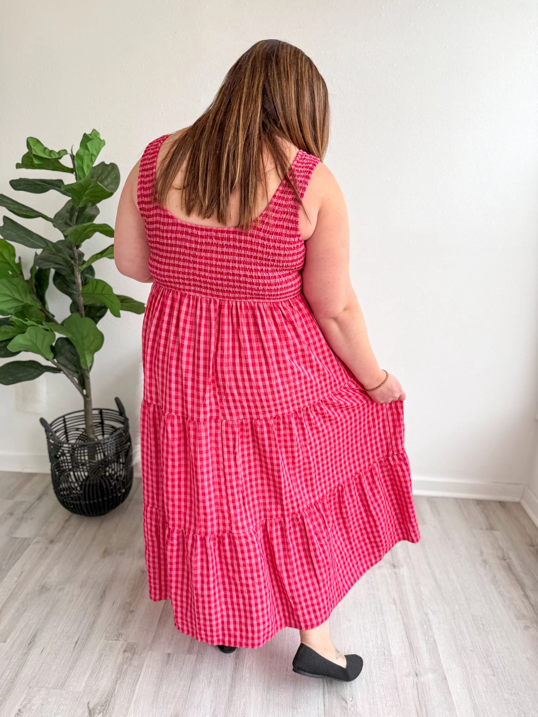 Smocked Checkered Magenta DressOnly 2 left | Shop.app