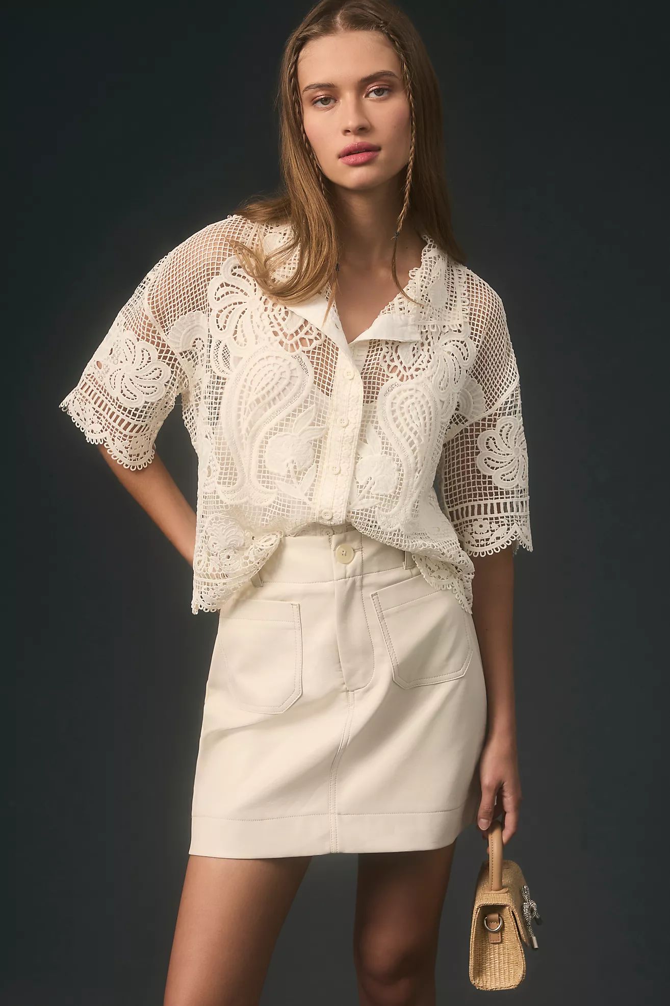 Farm Rio x Anthropologie Short-Sleeve Lace Buttondown Shirt | Anthropologie (US)