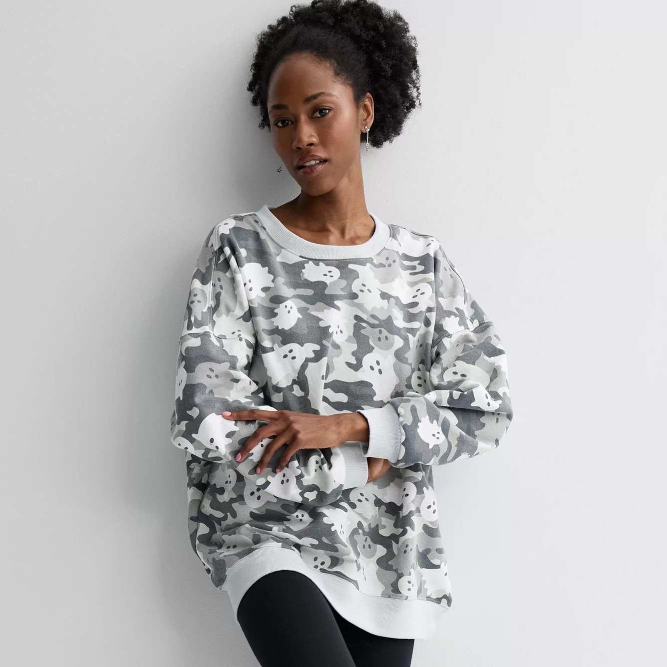 Juniors' Ghost Camo Allover Print Oversized Graphic Pullover | Kohl's