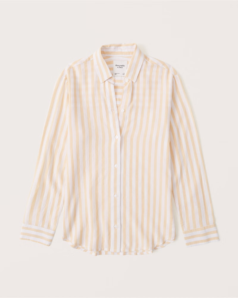 Linen-Blend Relaxed Button-Up Shirt | Abercrombie & Fitch (US)