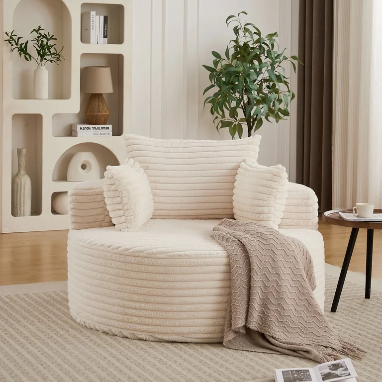 Actual Color Beige01 selectedLeumius Oversized Round Chair Lounge Chaise Indoor,50" Upholstered C... | Walmart (US)
