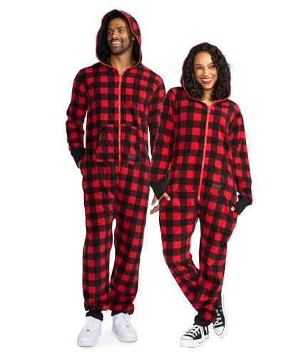Tipsy Elves Christmas Onesies for Adults - Comfy Unisex Matching Holiday Jumpsuits with Convenient Pockets - Red Buffalo Plaid Christmas Jumpsuit Size 1X | Amazon (US)