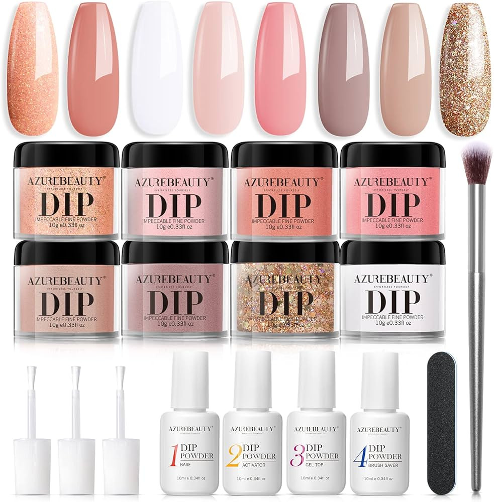 AZUREBEAUTY 17Pcs Dip Powder Nail Kit Starter Nude Skin Tones Champagne Glitter Pink Neutral Acry... | Amazon (US)