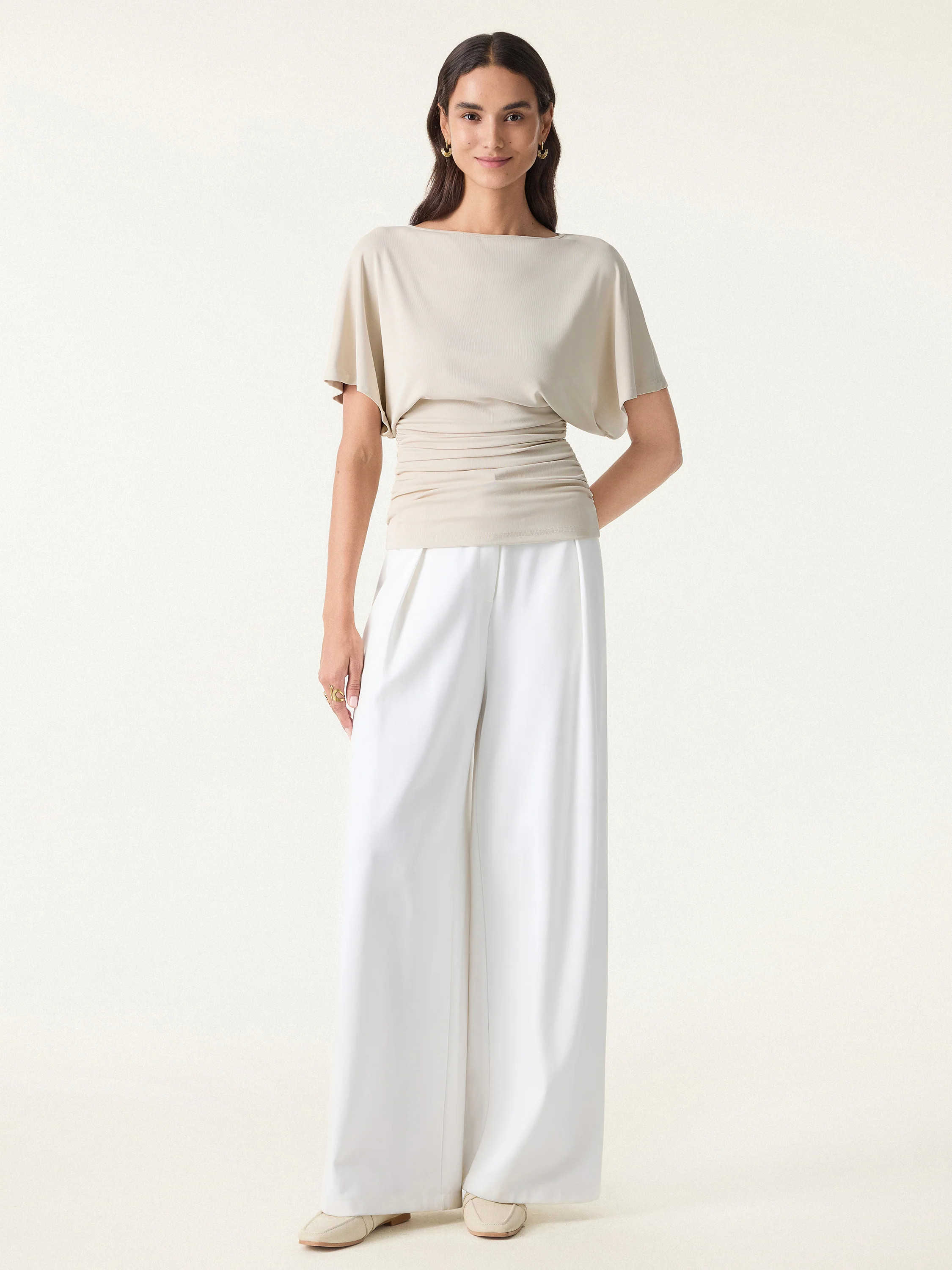 Effortless Boatneck Batwing Sleeve Side Ruched Top | OGLmove
