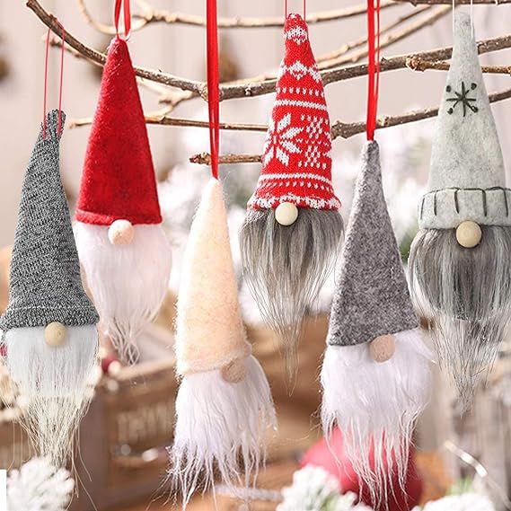6 Pack Gnome Christmas Plush Ornaments Set, Xmas Hanging Decorations Gnome Hat Tomtees Plush Scan... | Amazon (US)
