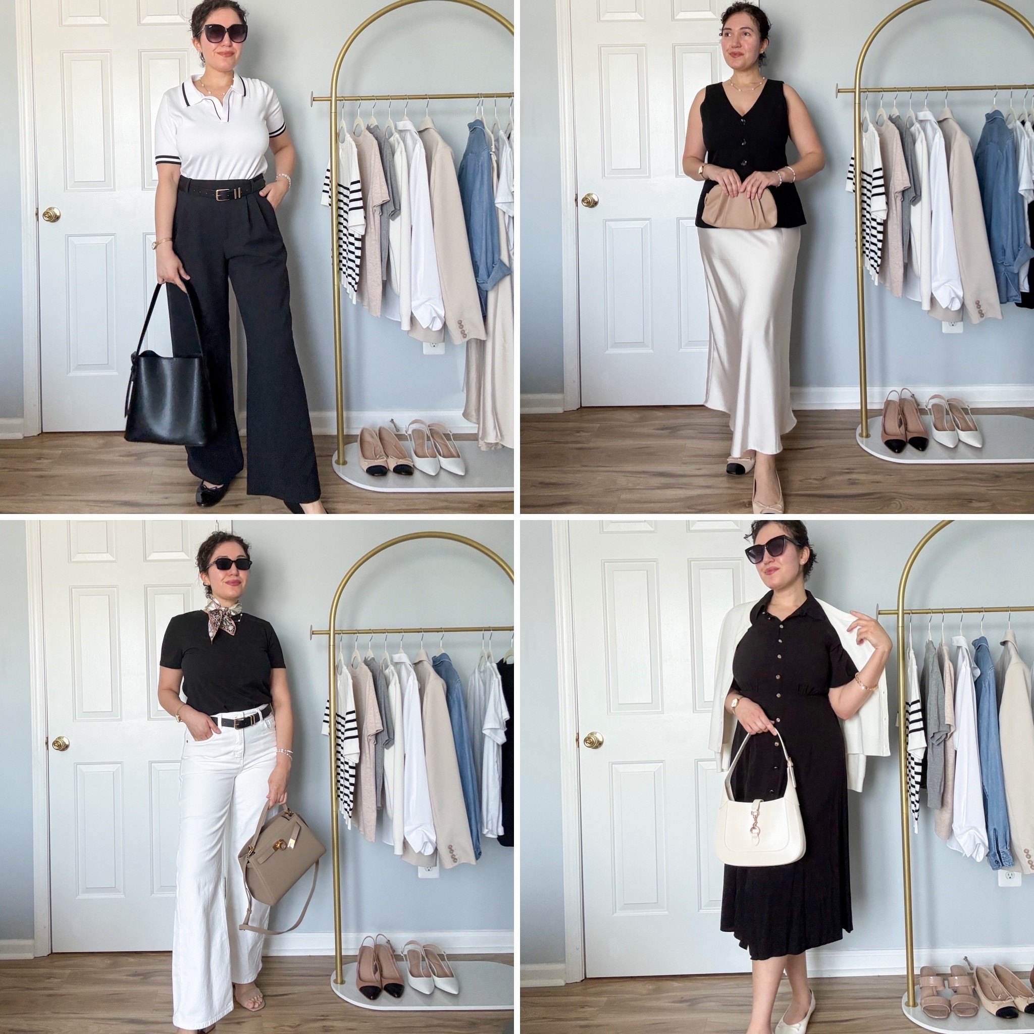 Black and white outfits, spring outfits, summer outfits, workwear, work outfit, neutral outfit, black dress, satin skirt, white jeans, black pants

#LTKootd #LTKOver40 #LTKWorkwear