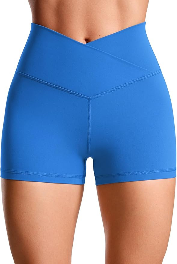 CRZ YOGA Womens Butterluxe Crossover Biker Shorts 3'' / 5'' - Criss Cross High Waisted Workout Yo... | Amazon (US)