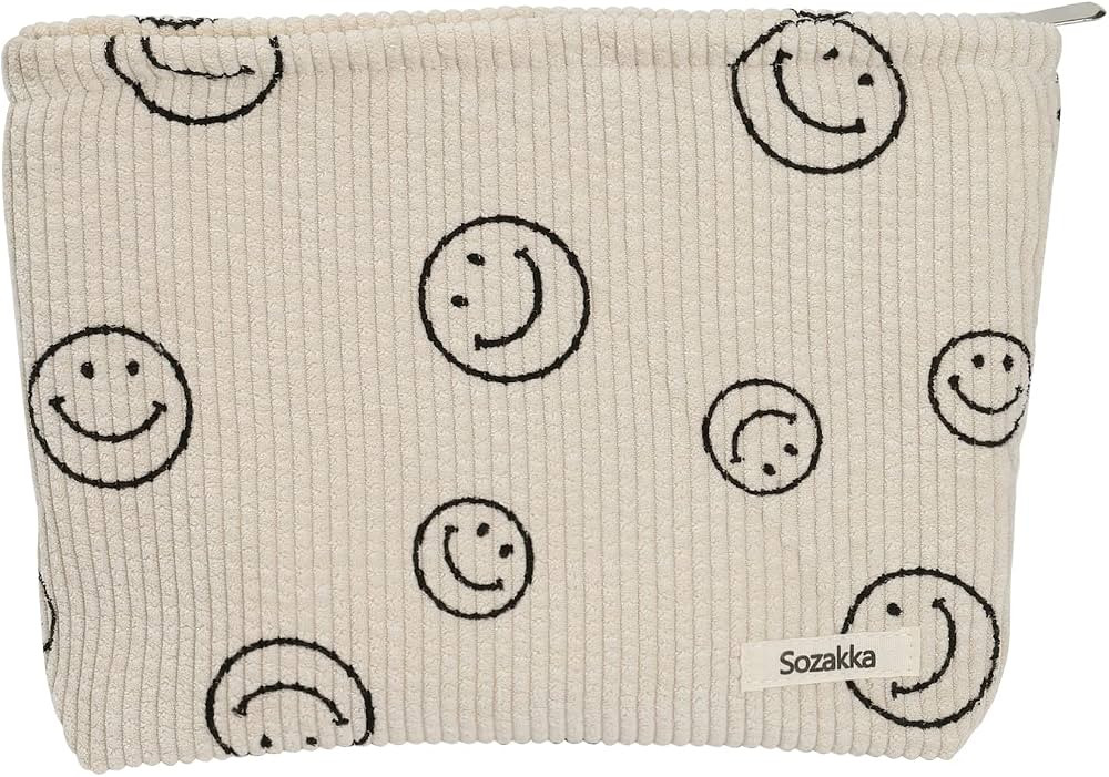 Lionanda Large Capacity Corduroy Makeup Bags Aesthetic Women Handbags Purses Smile Dots Makeup Or... | Amazon (US)
