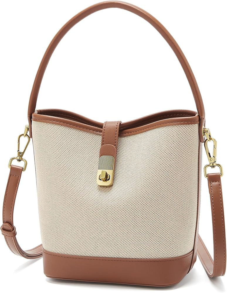 FOXLOVER Coated Canvas Bucket Crossbody Bags for Women Top-Handle Handbags Small Satchel Purse Tr... | Amazon (US)