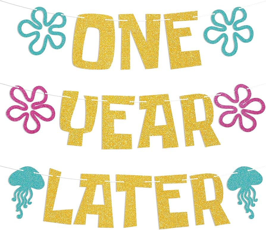 One Year Later Banner - Sea Animals First Birthday Decor, Yellow Sponge Theme Cartoon 1st Birthda... | Amazon (US)