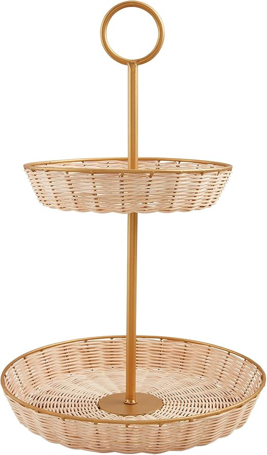 Mud Pie Woven and Brass Tiered Server, 21" x 13" dia, TAN | Amazon (US)