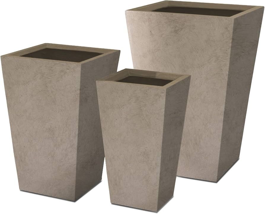 Kante 24.4",18.5",15.7" H Tall Tapered Concrete Planters (Set of 3), Large Outdoor Indoor Garden ... | Amazon (US)