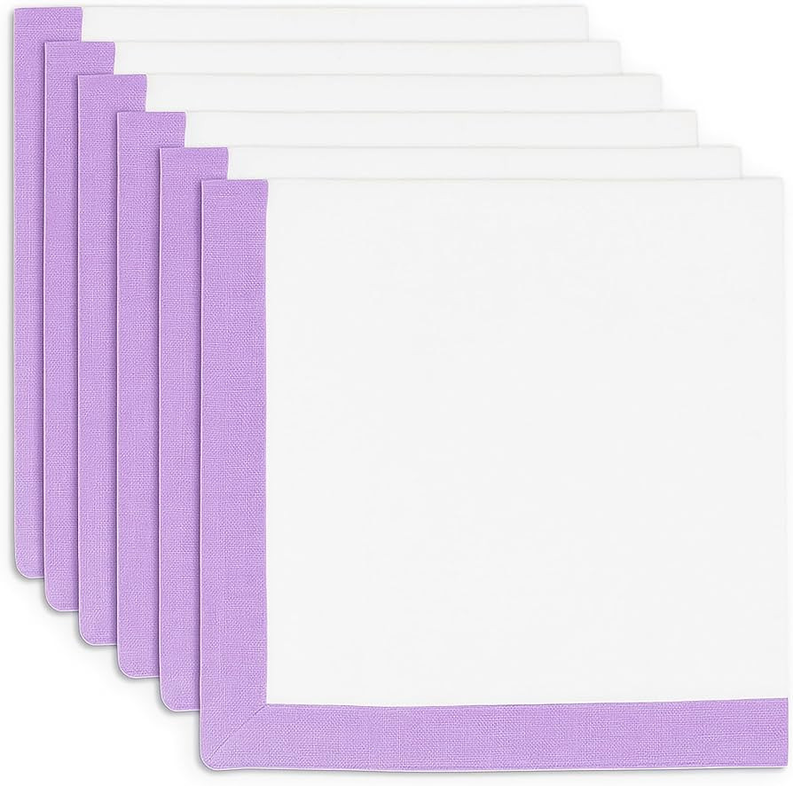 PurpleEssences Lavender and White Cloth Napkins - 18x18 Set of 6-100% Cotton Elegant Hemstitch Di... | Amazon (US)