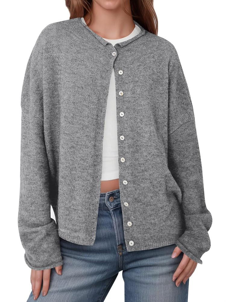 Saodimallsu Womens Button Up Cardigan Sweaters Long Sleeve Crew Neck Fall Soft Lightweight Knit L... | Amazon (US)