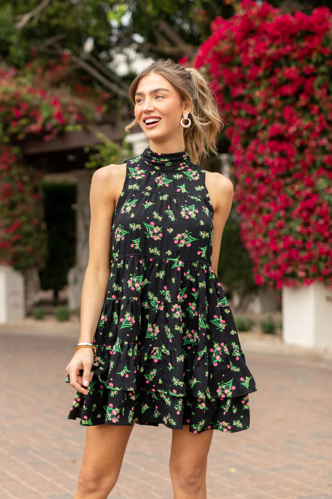 Called It Black Floral Print Mini Dress SALE | Pink Lily