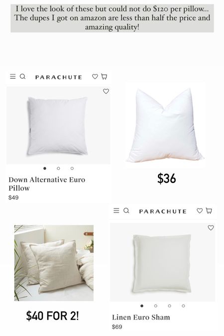 I love the look of Parachute bedding but I wanted a more affordable option. The Euro pillows and shams I found have been amazing! We’ve used them for a few months now and they have really held up. They are super comfy pillows and the covers seem more expensive than they are. They give the linen look for much cheaper. #home #dupe #parachute #parachutedupe

#LTKunder50 #LTKhome #LTKSale