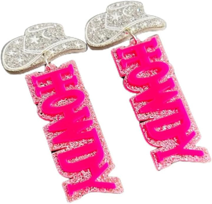 Western Cowgirl Acrylic HOWDY Glitter Drop Dangle Earrings Rodeo Disco Cowboy Earrings Country Co... | Amazon (US)