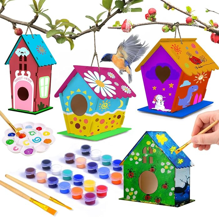 hapray 4 Pack Bird House Craft Kit, DIY Birdhouse for Kids to Build & Paint     Wooden Arts and C... | Amazon (US)