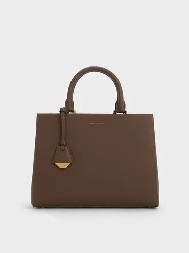 Dark Brown Mirabelle Structured Top Handle Bag | CHARLES & KEITH UK | Charles & Keith UK
