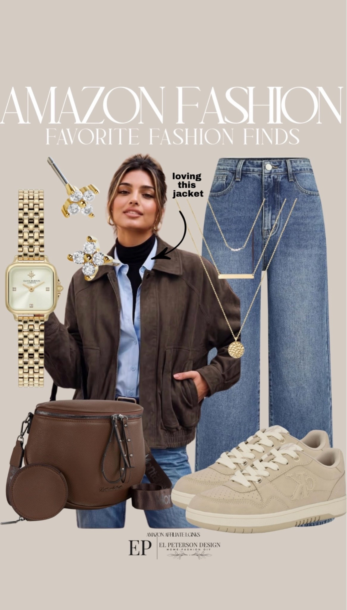 Amazon
Jacket
Jeans
Watch
Sling bag
Sneakers
Necklace
Earrings