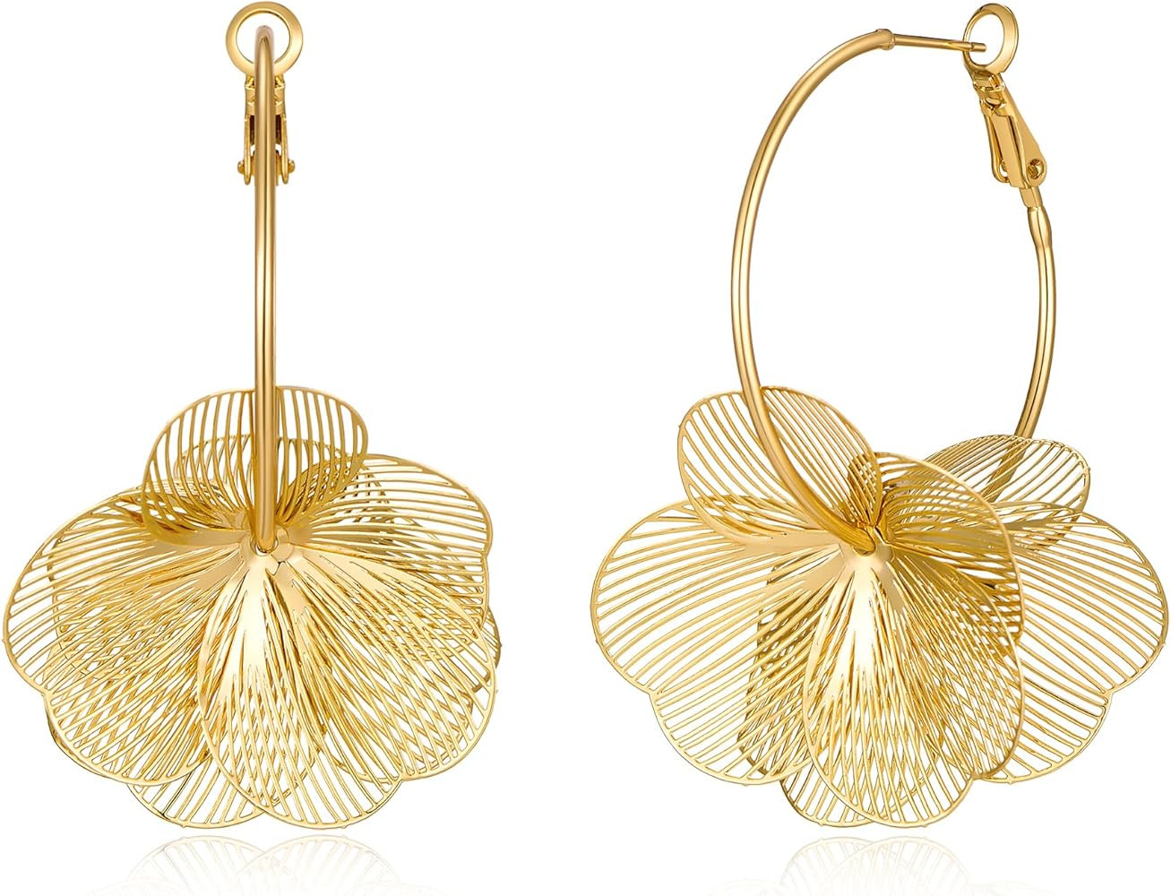 Flower Earrings for Women Big Hoop Earrings with a Detachable Flower Dangle Trendy Big Earrings B... | Amazon (US)
