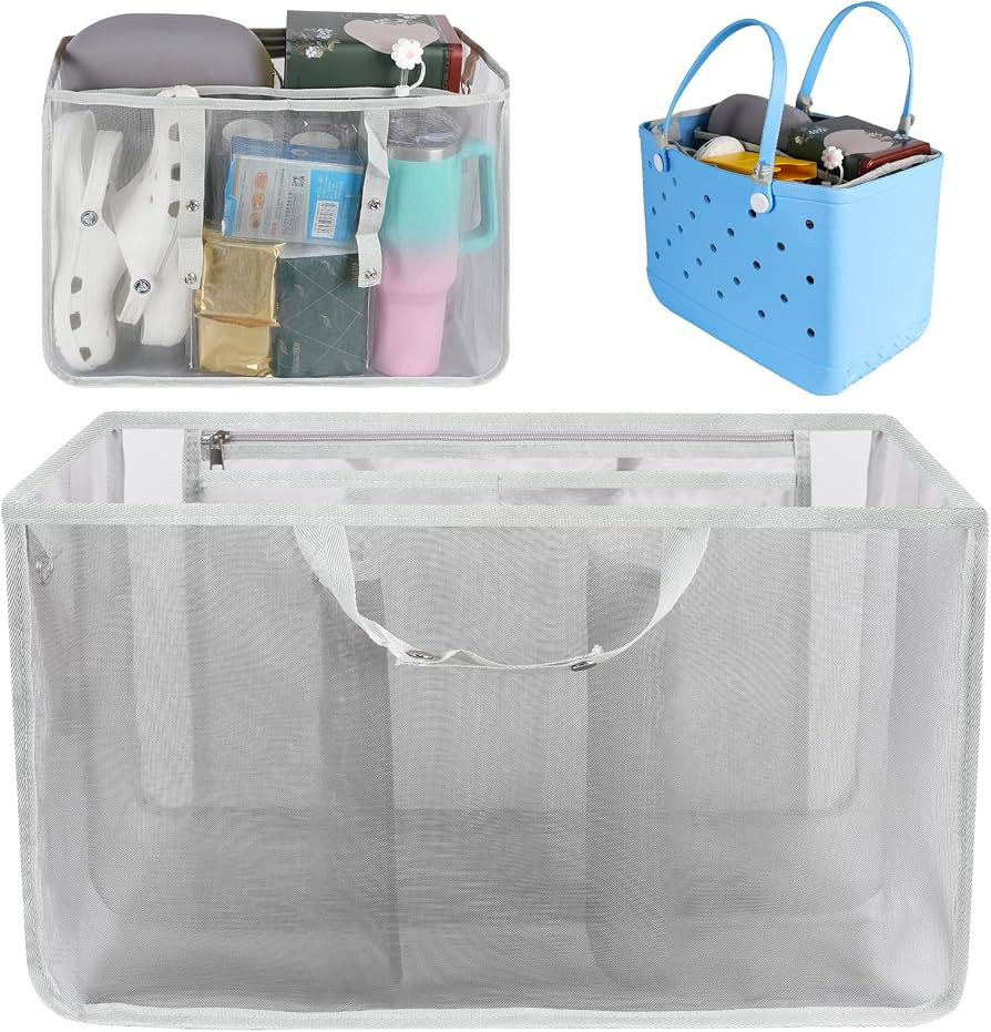 Beach Bag Organizer for Bogg Bag, Tote Bag Organizer Insert, Lightweight Mesh Divider with Zipper... | Amazon (US)