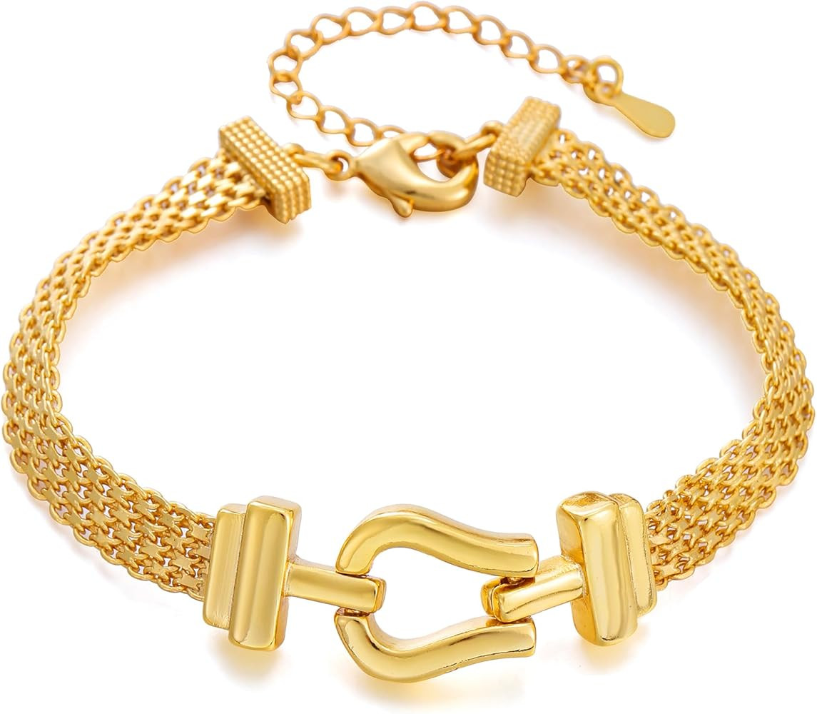 Gold Link Chain Bracelets for Women Vintage Horse Bit Bracelets Simple Thin Cuff Bracelet Horsebi... | Amazon (US)