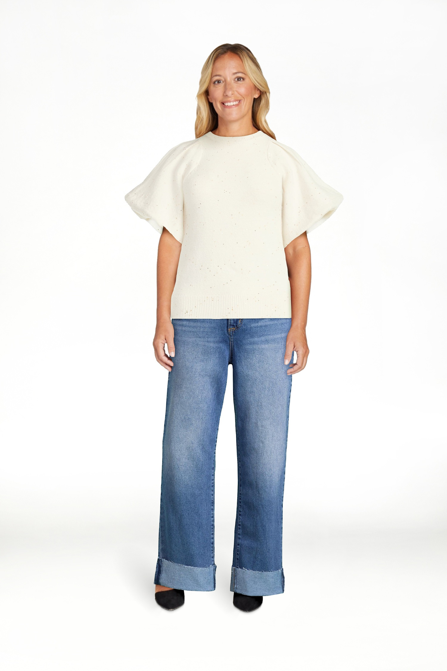 Scoop Women's and Women's Plus Sequin Sweater Top with Puff Sleeves, Lightweight, Sizes XS-4X - W... | Walmart (US)