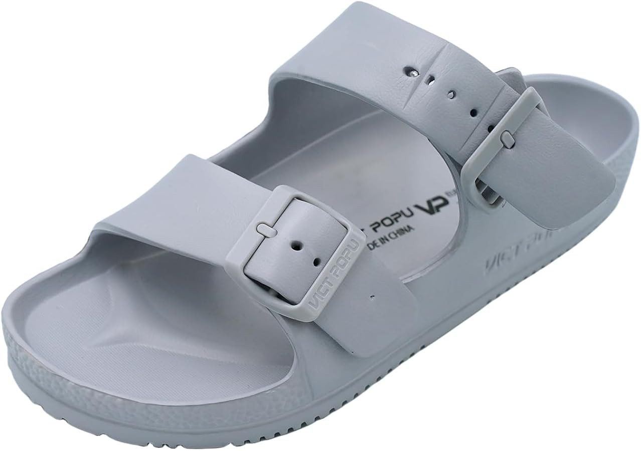 VICT POPU Womens Sandals Adjustable Double Buckle Strap Waterproof EVA Flat Slides | Amazon (US)