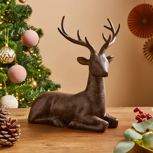 Brown Laying Deer Ceramic Ornament | Dunelm