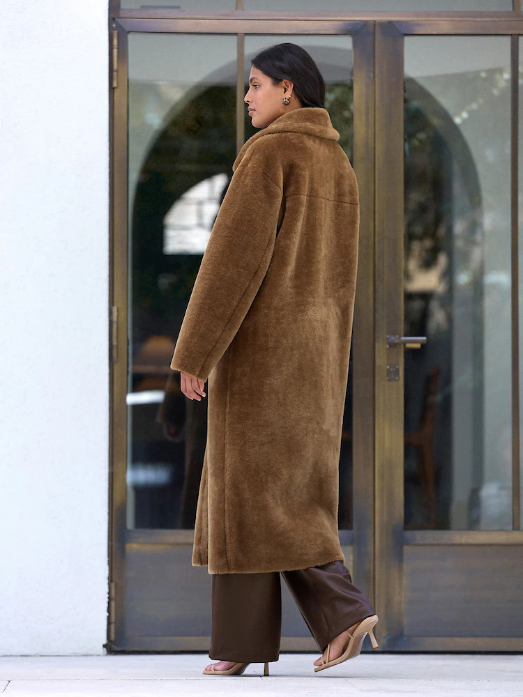 Toffee Brown Faux Fur Maxi Coat | Next EU