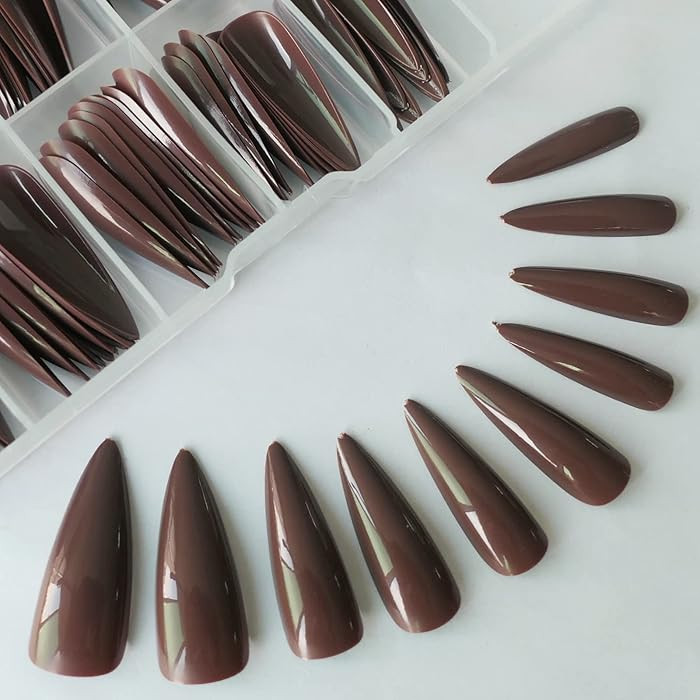 Extra Long stiletto Glossy Fake Nail 100 PCS Full Cover Acrylic Press on Nails Art Tips False Nai... | Amazon (US)