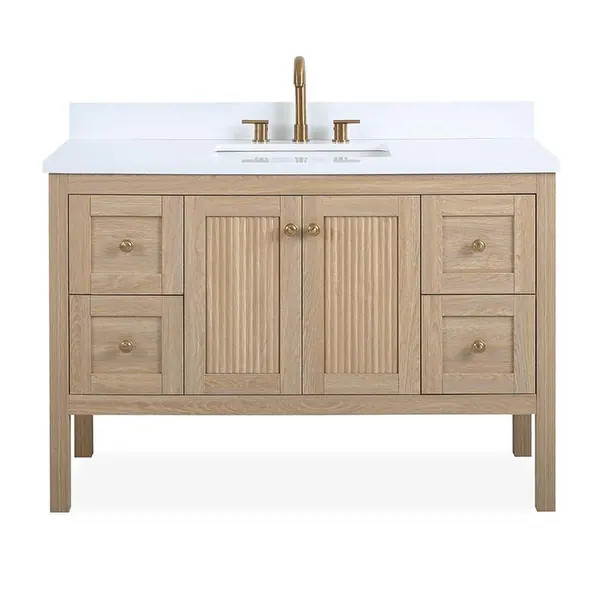 48 Inch Modern Light Oak Single Sink Bathroom Vanity With White Quartz Top | Overstock.com Shoppi... | Bed Bath & Beyond