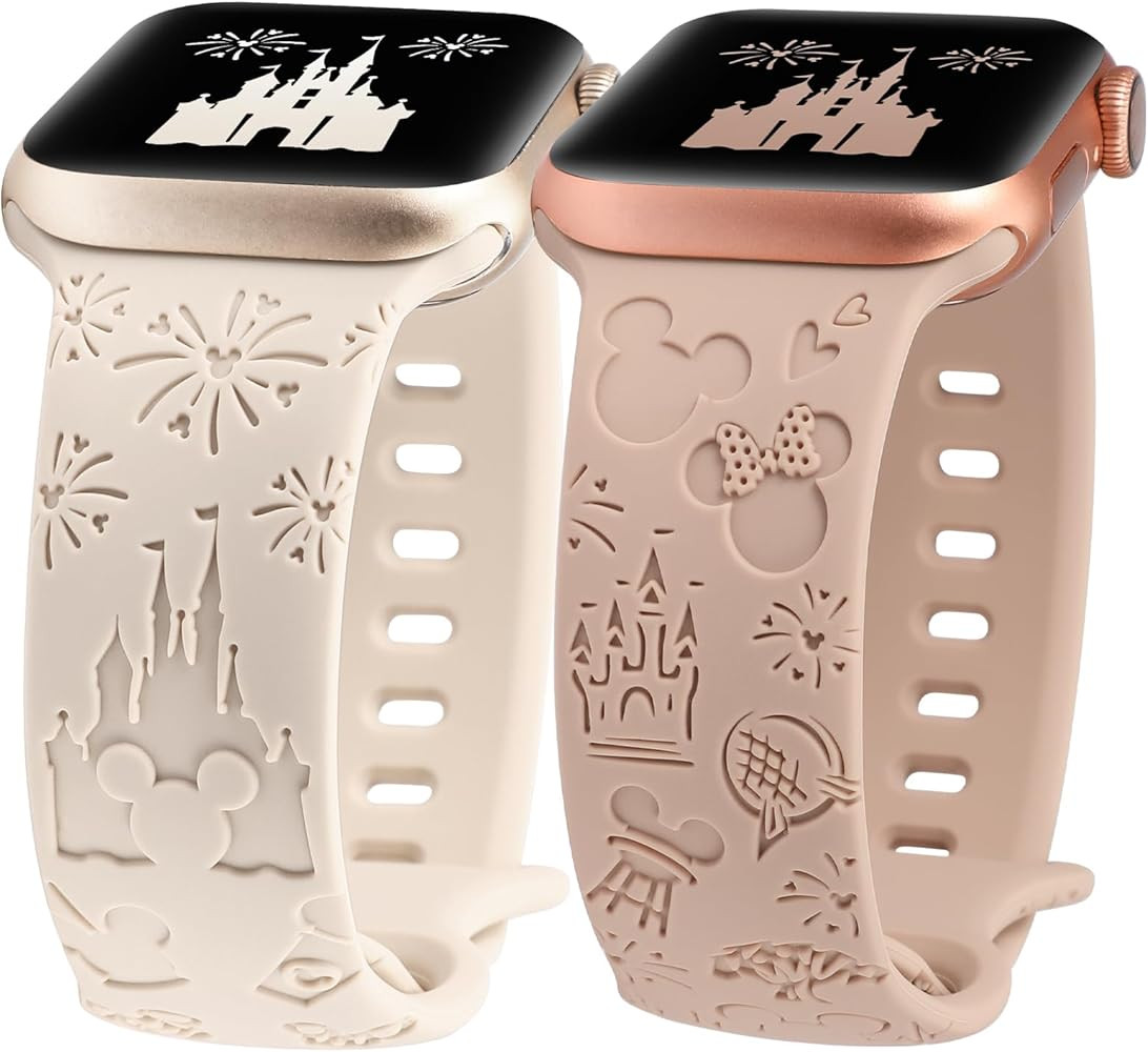 2 Packs Cartoon Engraved Band Compatible with Apple Watch Band 38mm 40mm 41mm 42mm 44mm 45mm 46mm... | Amazon (US)
