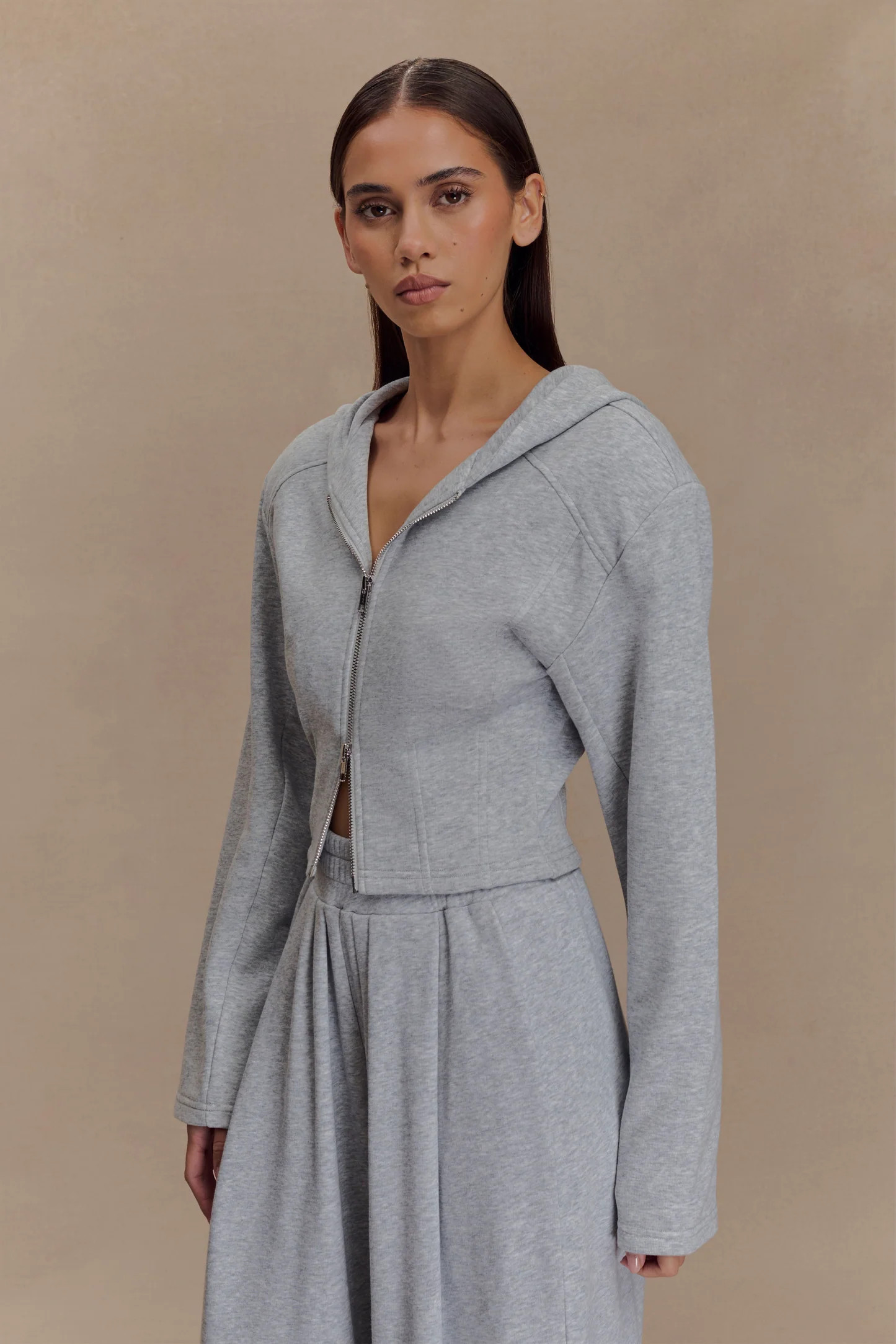 Quinn Zip Up Hoodie - Light Grey Marle | Meshki UK