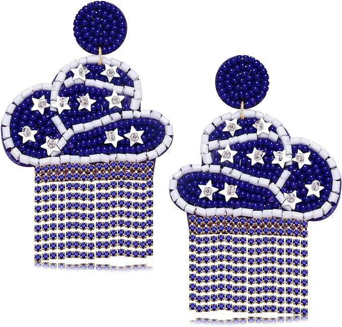 Game Day Earrings,Beaded LSU Game day Cowgirl Hat Earrings Embellished Glitzy Rhinestone Tassel E... | Amazon (US)