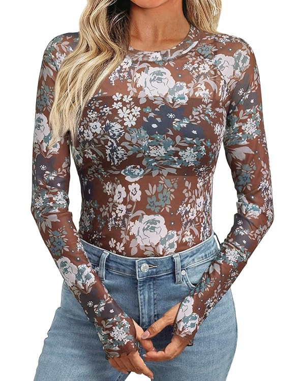 Dealmore Womens Mesh Sheer Lace Going Out Slim Fitted See Through Tops Fall Fashion Outfits Cloth... | Amazon (US)