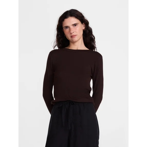 Scenario Women's and Women's Plus Rib Tee with Long Sleeves, Sizes XS-4X | Walmart (US)