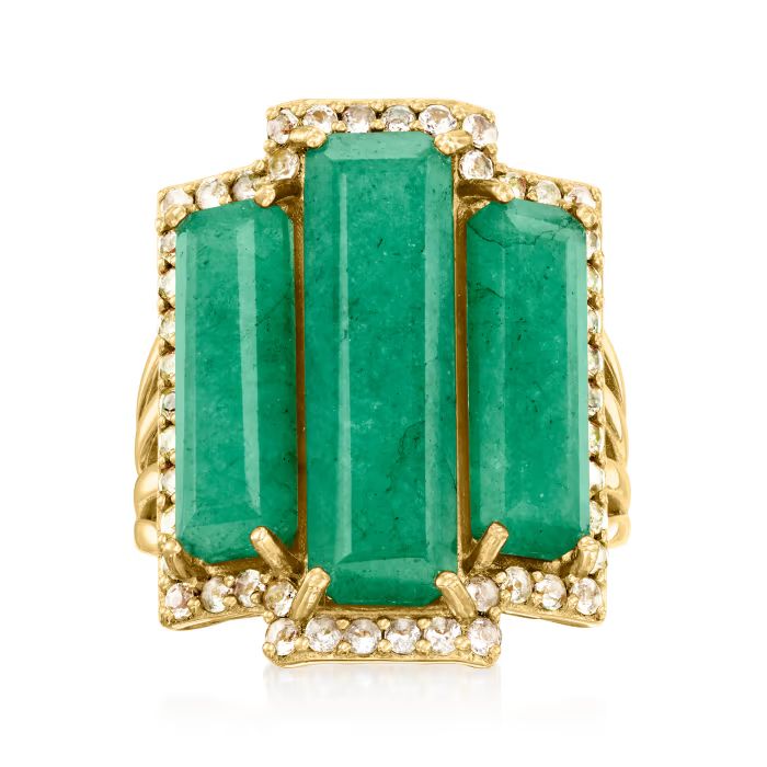 10.00 ct. t.w. Emerald and .80 ct. t.w. White Topaz Ring in 18kt Gold Over Sterling | Ross-Simons