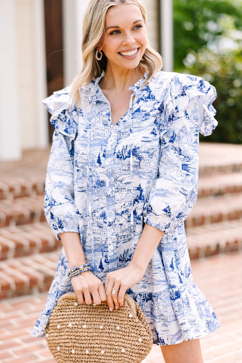 Hold On To You White and Blue Printed Dress | The Mint Julep Boutique