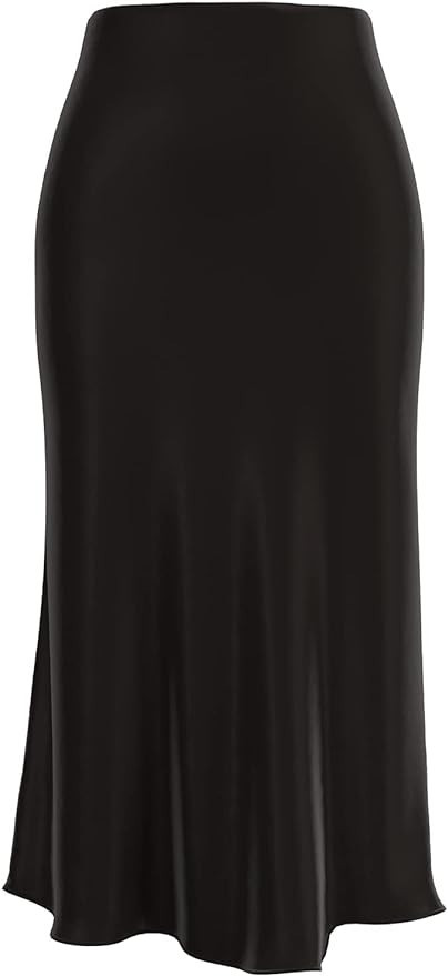 Womens Leopard Print Skirt Midi Long Length Silk Satin High Waist Elastic Skirts | Amazon (US)