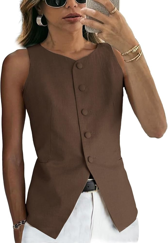 Women's Linen Waistcoat Slim-Fit 5-Button Suit Vest | Amazon (US)