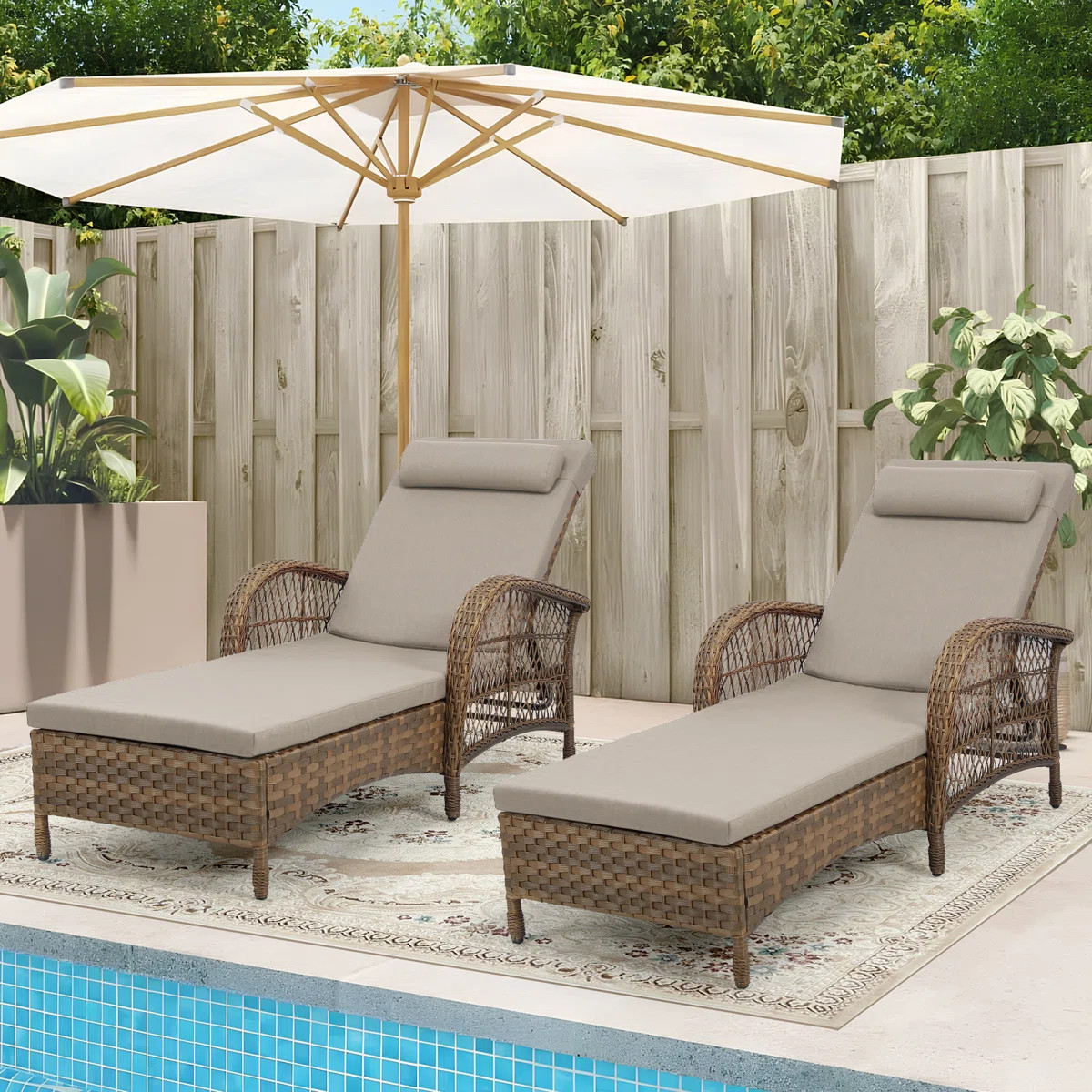 Outdoor Wicker Chaise Lounge Chairs Set of 2, Patio Rattan Lounger with Armrest, Adjustable 6-Lev... | Wayfair North America